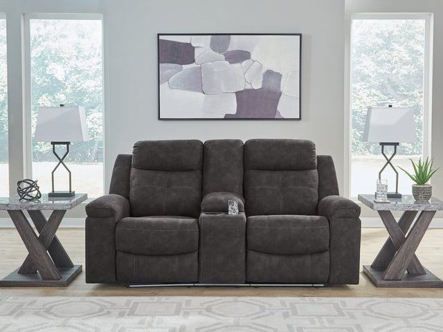 Furniture City Biloxi - Ashley Furniture - Brysonview Living Room - DBL Rec Loveseat w/Console / Charcoal - 6360594