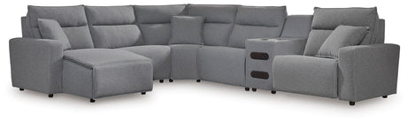 Furniture City Biloxi - Ashley Furniture - ModMax II Sectional - 6-Piece Reclining Sectional with Chaise and Audio Console / Salt and Pepper - 65906S29