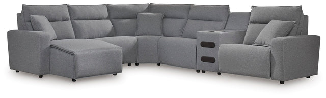 Furniture City Biloxi - Ashley Furniture - ModMax II Sectional - 6-Piece Reclining Sectional with Chaise and Audio Console / Salt and Pepper - 65906S29