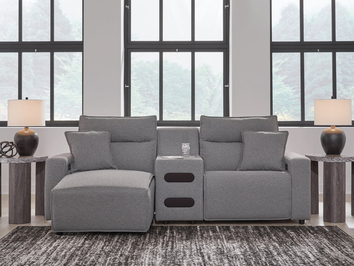 Furniture City Biloxi - Ashley Furniture - ModMax II Sectional - 3-Piece Power Reclining Sectional with Chaise and Audio Console / Salt and Pepper - 65906S18