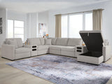 Furniture City Biloxi - Ashley Furniture - ModMax Luxe Sectional - RAF 8-Piece Sectional with Storage Chaise and Audio Consoles / Flint - 68605S80