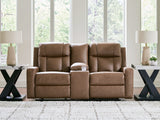 Furniture City Biloxi - Ashley Furniture - Mackmenville Living Room - DBL Rec Loveseat w/Console / Caramel - 7471494