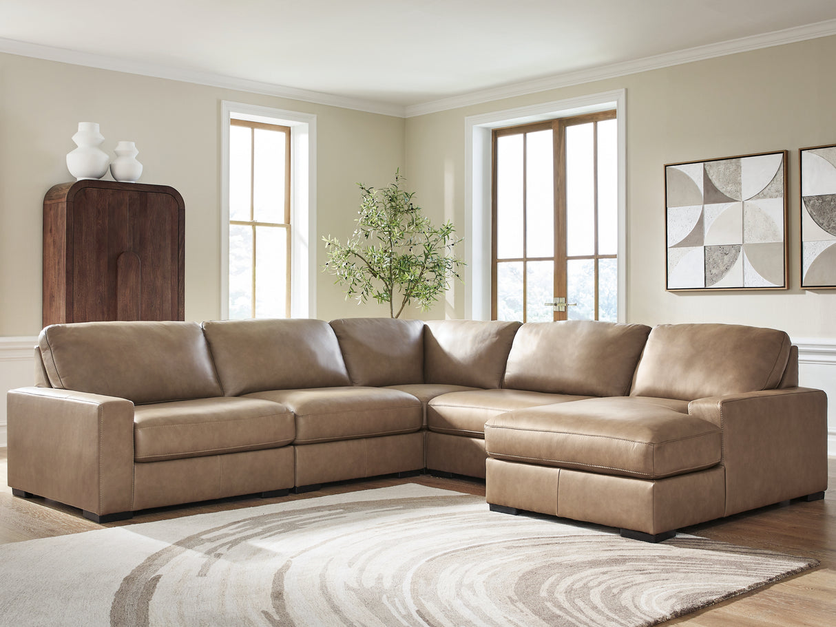 Furniture City Biloxi - Ashley Furniture - Veronella Sectional - RAF 5-Piece Sectional with Chaise / Sahara - 76106S13