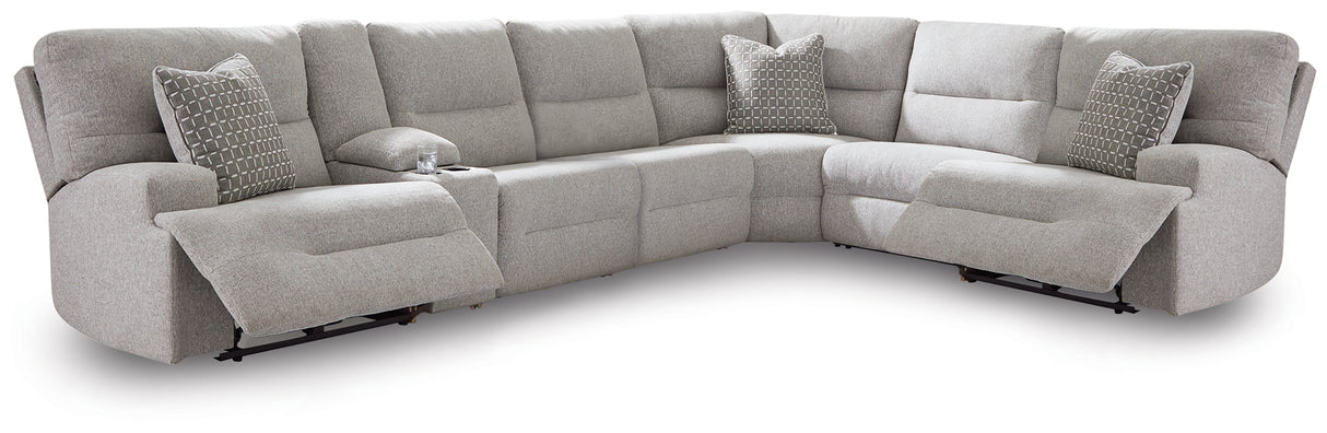 Furniture City Biloxi - Ashley Furniture - Acklen Place Sectional - 7-Piece Power Sectional Reclining Sofa with Storage Console / Pewter - 93605S20