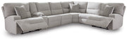 Furniture City Biloxi - Ashley Furniture - Acklen Place Sectional - 7-Piece Power Sectional Reclining Sofa with Storage Console / Pewter - 93605S20