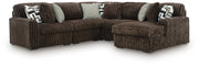 Furniture City Biloxi - Ashley Furniture - Midnight-Madness Sectional - RAF 5-Piece Sectional with Chaise / Chocolate - 98104S22