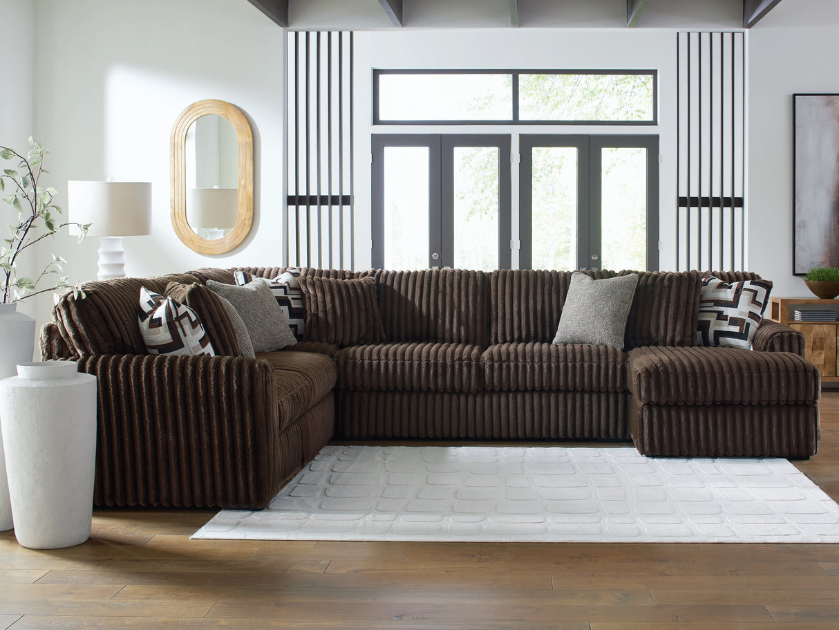 Furniture City Biloxi - Ashley Furniture - Midnight-Madness Sectional - LAF 4-Piece Sectional with Chaise / Chocolate - 98104S3