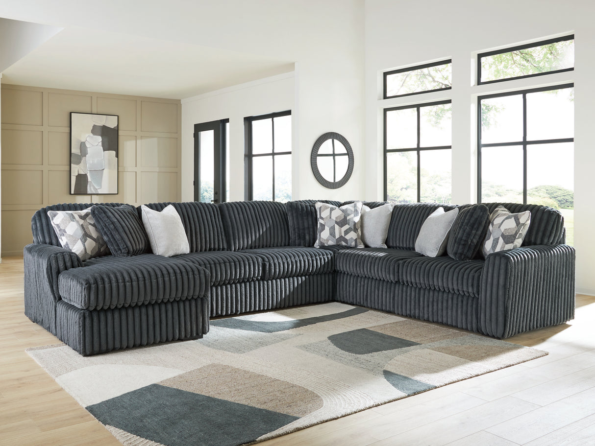Furniture City Biloxi - Ashley Furniture - Midnight-Madness Sectional - RAF 4-Piece Sectional with Chaise / Gunmetal - 98105S1