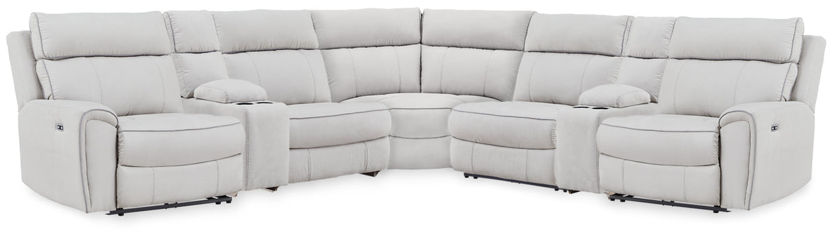Furniture City Biloxi - Ashley Furniture - Social Pointe Sectional - 7-Piece Reclining Sectional with Storage Consoles / Pearl/Ash - PC98802S34