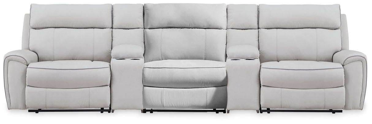 Furniture City Biloxi - Ashley Furniture - Social Pointe Sectional - 5-Piece Reclining Sectional with Storage Consoles / Pearl/Ash - PC98802S39