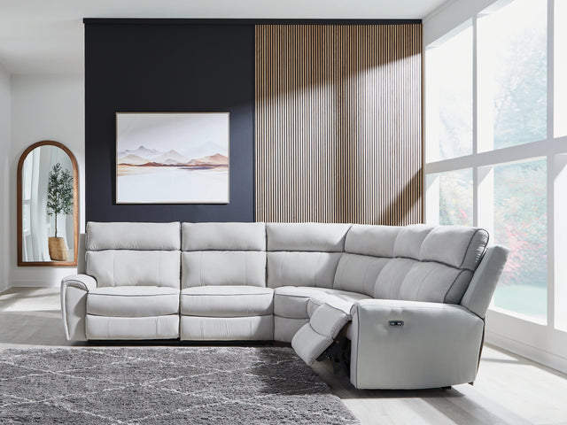 Furniture City Biloxi - Ashley Furniture - Social Pointe Sectional - 5-Piece Power Reclining Sectional / Pearl/Ash - PC98802S8