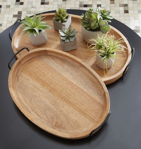 Furniture City Biloxi - Ashley Furniture - Jocelyne Tray (Set of 2) - Tray Set (Set of 2) / Brown/Black - A2000455