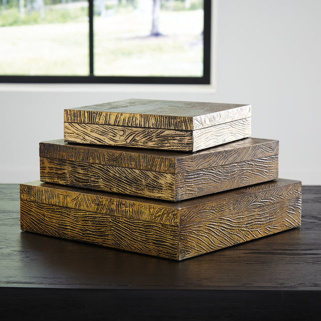 Furniture City Biloxi - Ashley Furniture - Keldy Box (Set of 3) - Box Set (3/CN) / Antique Brass Finish - A2000490