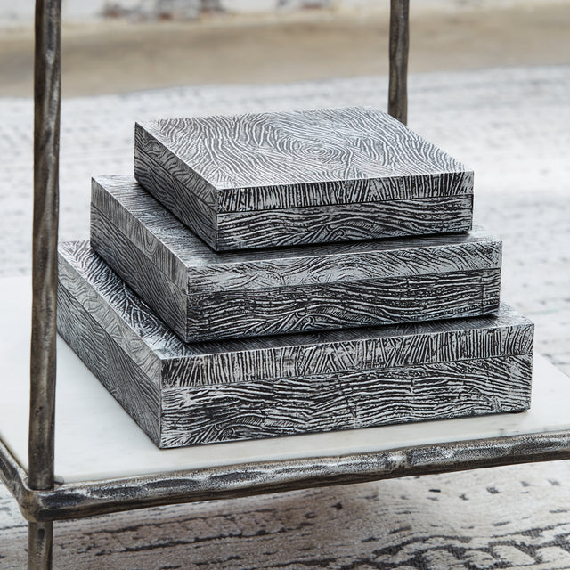 Furniture City Biloxi - Ashley Furniture - Keldy Box (Set of 3) - Box Set (3/CN) / Antique Pewter Finish - A2000491