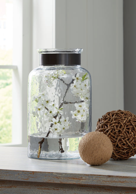 Furniture City Biloxi - Ashley Furniture - Lukasvale Vase - Vase / Clear/Pewter Finish - A2000585