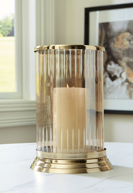 Furniture City Biloxi - Ashley Furniture - Aavinson Candle Holder - Candle Holder / Amber/Gold Finish - A2000687