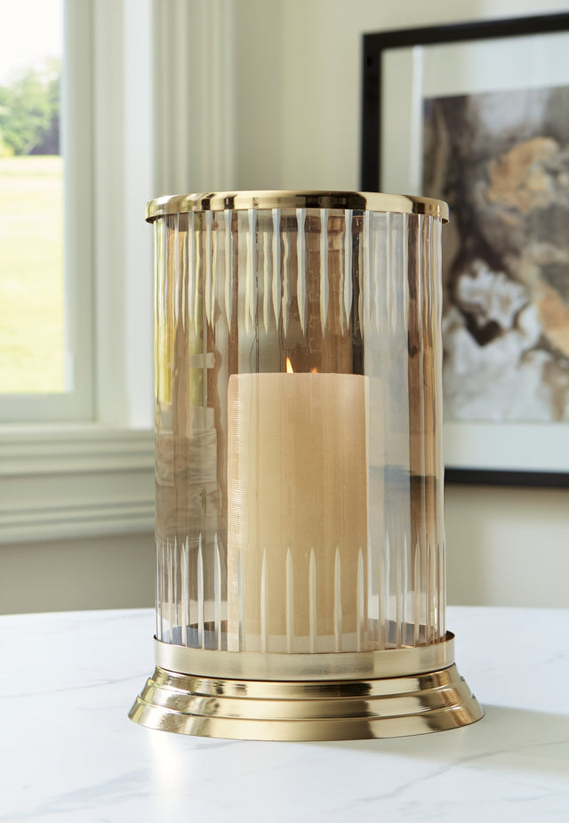 Furniture City Biloxi - Ashley Furniture - Aavinson Candle Holder - Candle Holder / Amber/Gold Finish - A2000687