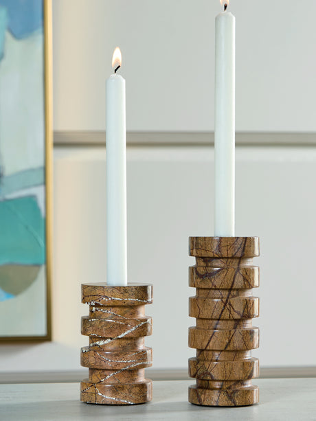 Furniture City Biloxi - Ashley Furniture - Emsleyfield Candle Holder - Candle Holder Set (Set of 2) / Tan - A2000735