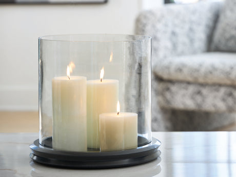 Furniture City Biloxi - Ashley Furniture - Saskia Candle Holder - Candle Holder / Clear/Black - A2000846