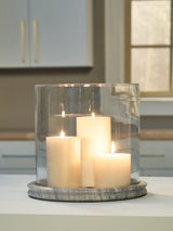 Furniture City Biloxi - Ashley Furniture - Saskia Candle Holder - Candle Holder / Clear/Beige - A2000847