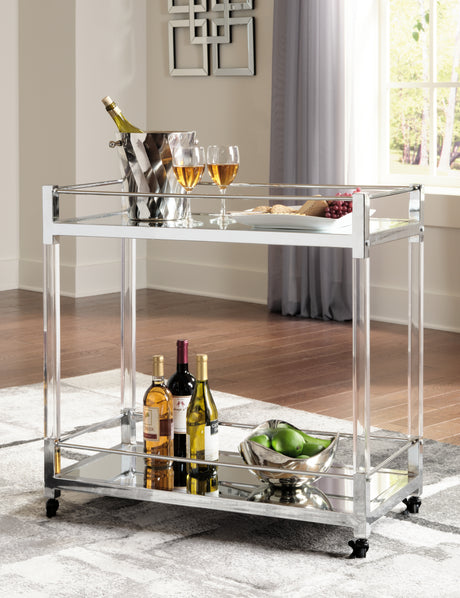 Furniture City Biloxi - Ashley Furniture - Chaseton Bar Cart - Bar Cart / Clear/Silver Finish - A4000501