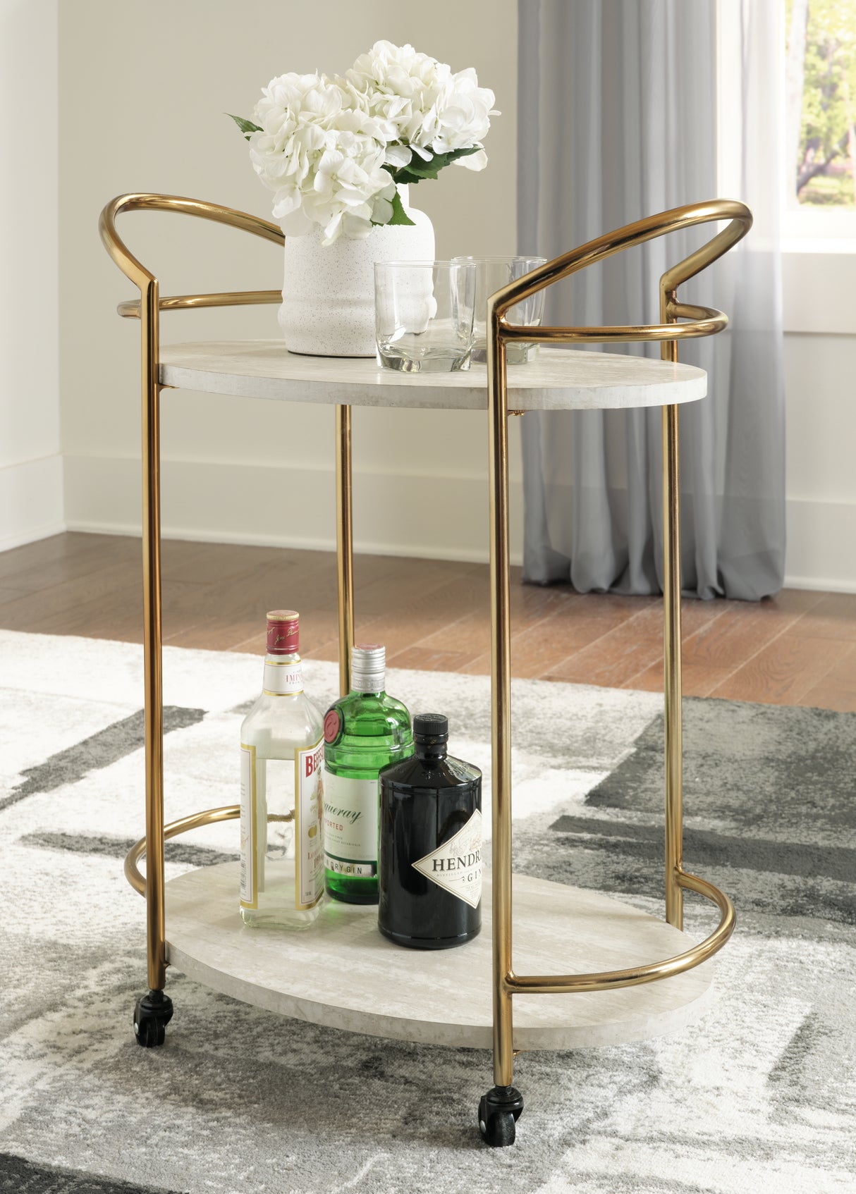 Furniture City Biloxi - Ashley Furniture - Tarica Bar Cart - Bar Cart / Cream/Gold Finish - A4000502