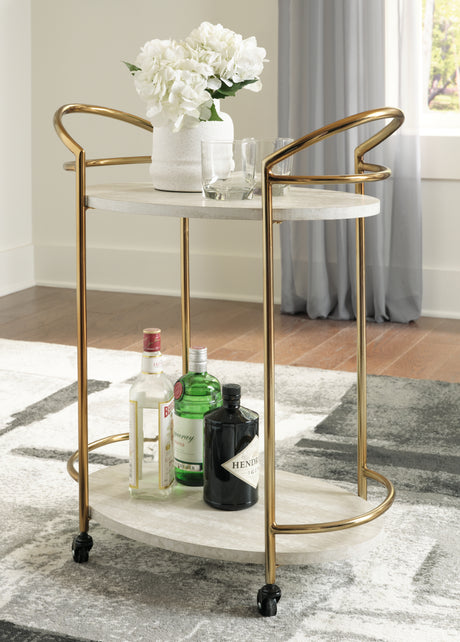 Furniture City Biloxi - Ashley Furniture - Tarica Bar Cart - Bar Cart / Cream/Gold Finish - A4000502