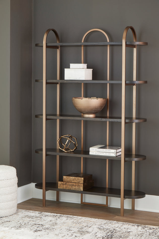 Furniture City Biloxi - Ashley Furniture - Brentmour Bookcase - Bookcase / Brown/Gold Finish - A4000589