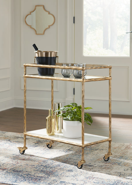 Furniture City Biloxi - Ashley Furniture - Plattfield Bar Cart - Bar Cart / Antique Gold Finish - A4000625