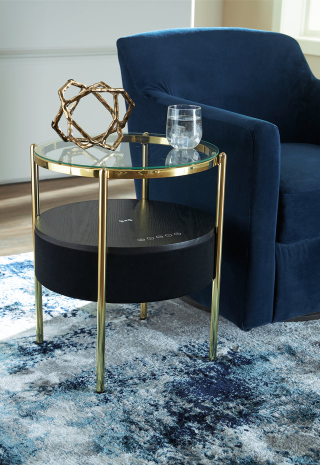Furniture City Biloxi - Ashley Furniture - Nedman Accent Table with Speaker - Accent Table with Speaker / Black/Gold Finish - A4000669