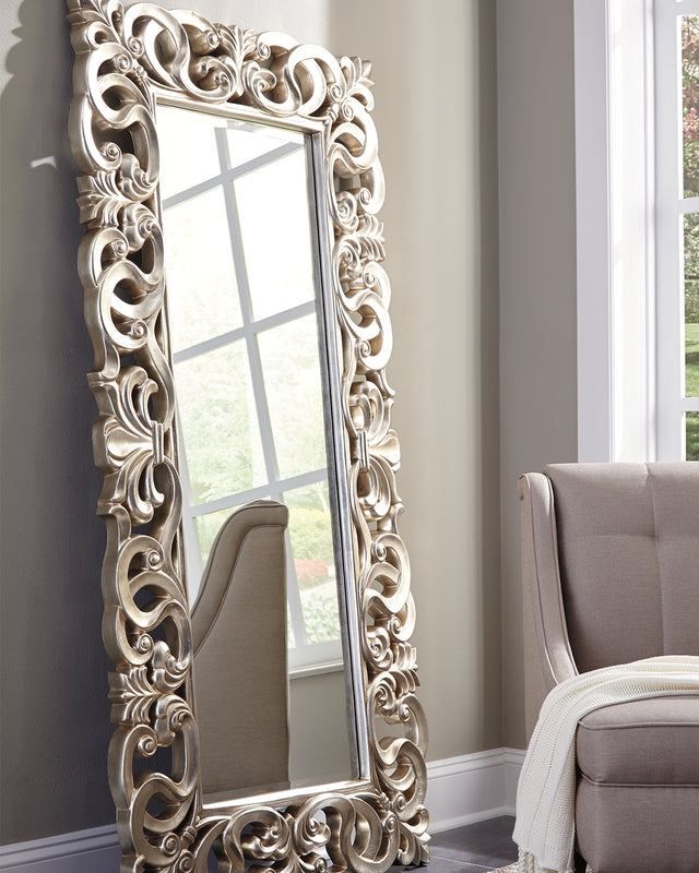 Furniture City Biloxi - Ashley Furniture - Lucia Mirror - Floor Mirror / Antique Silver Finish - A8010123