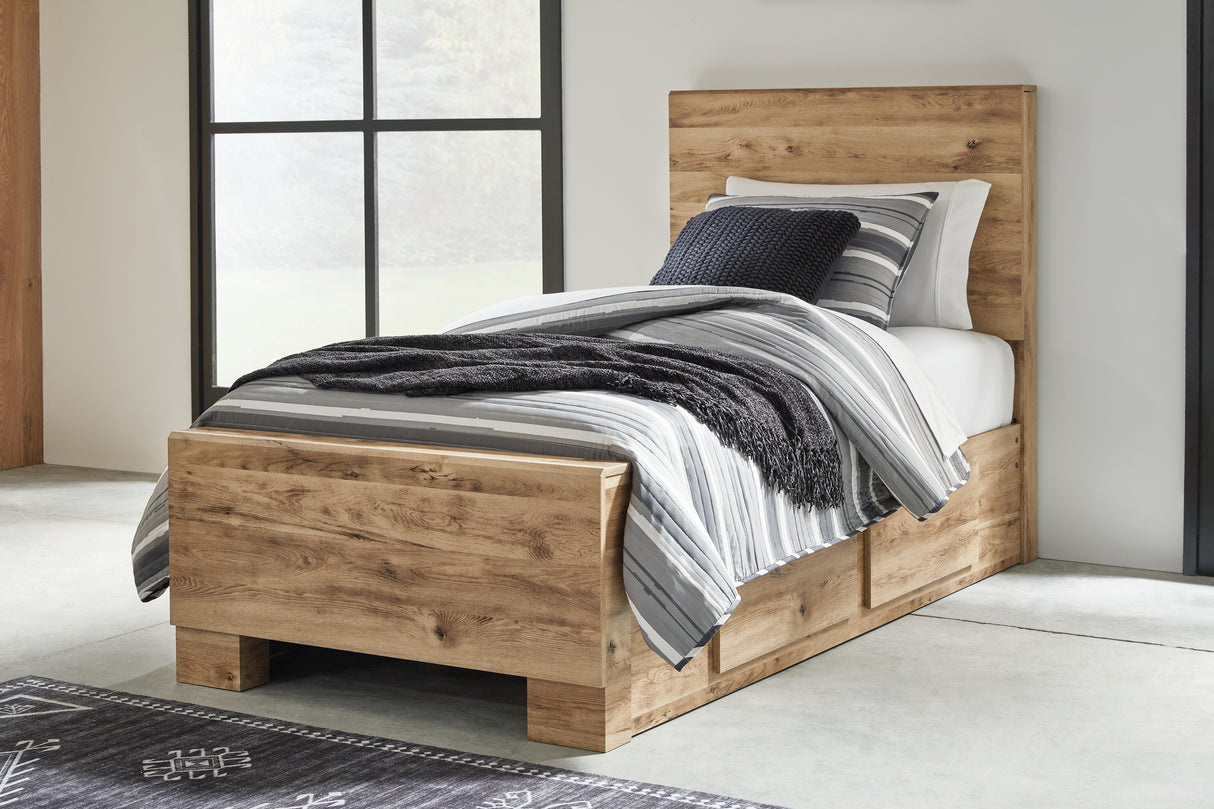 Furniture City Biloxi - Ashley Furniture - Hyanna Bedroom - Twin Panel Bed with 1 Side Storage / Tan Brown - B1050B24