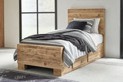 Furniture City Biloxi - Ashley Furniture - Hyanna Bedroom - Twin Panel Bed with 1 Side Storage / Tan Brown - B1050B24