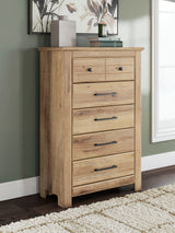 Furniture City Biloxi - Ashley Furniture - Makidern Bedroom - Five Drawer Chest / Tan - PCB1170-46