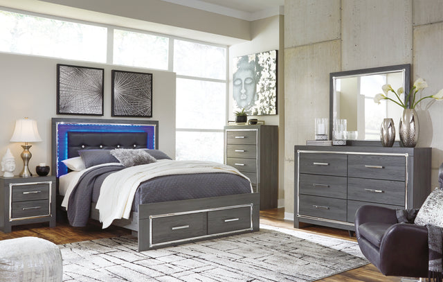 Furniture City Biloxi - Ashley Furniture - Lodanna Bedroom - King Panel Bed with 2 Storage Drawers / Gray - B214B11
