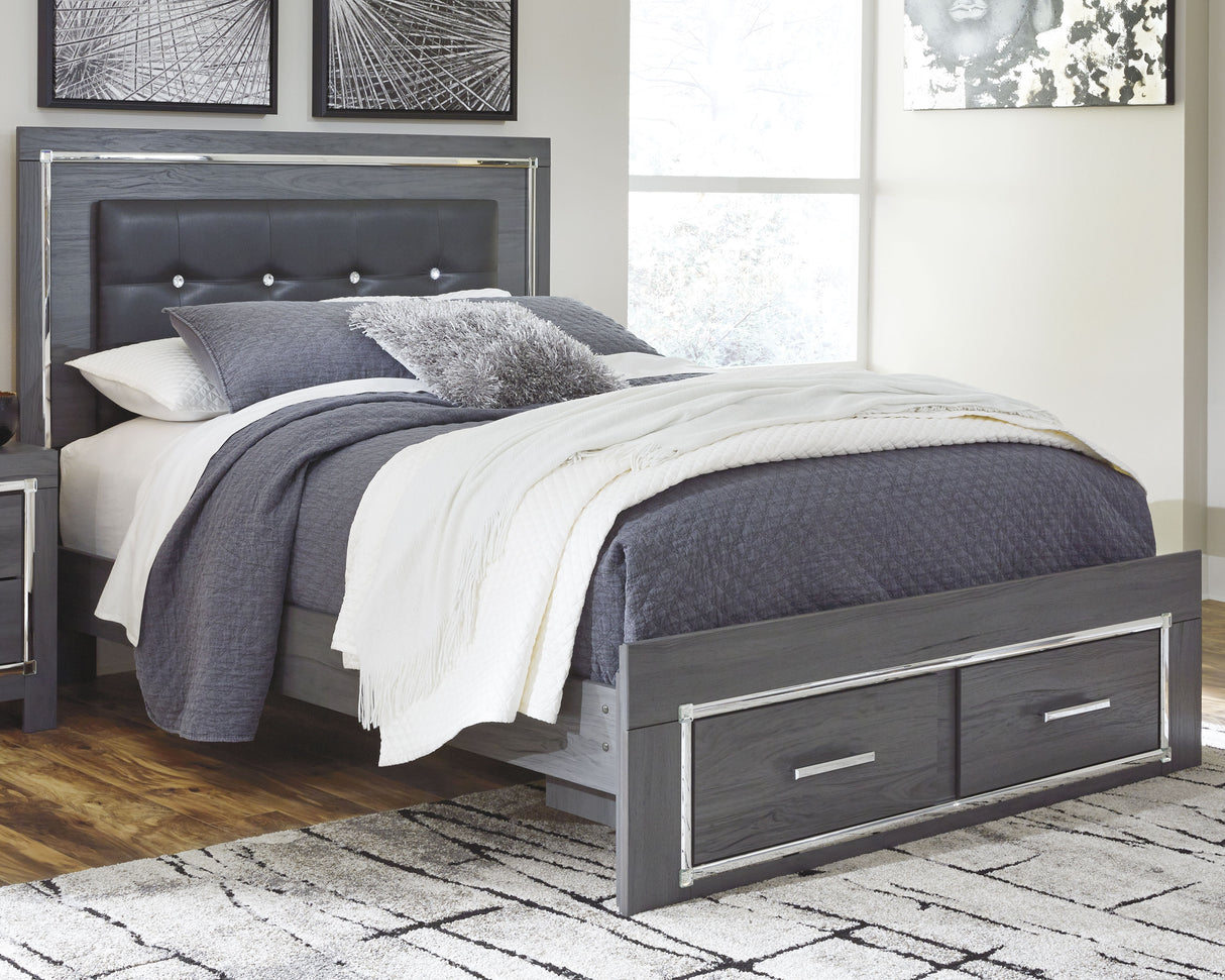Furniture City Biloxi - Ashley Furniture - Lodanna Bedroom - Queen Panel Bed with 2 Storage Drawers / Gray - B214B3