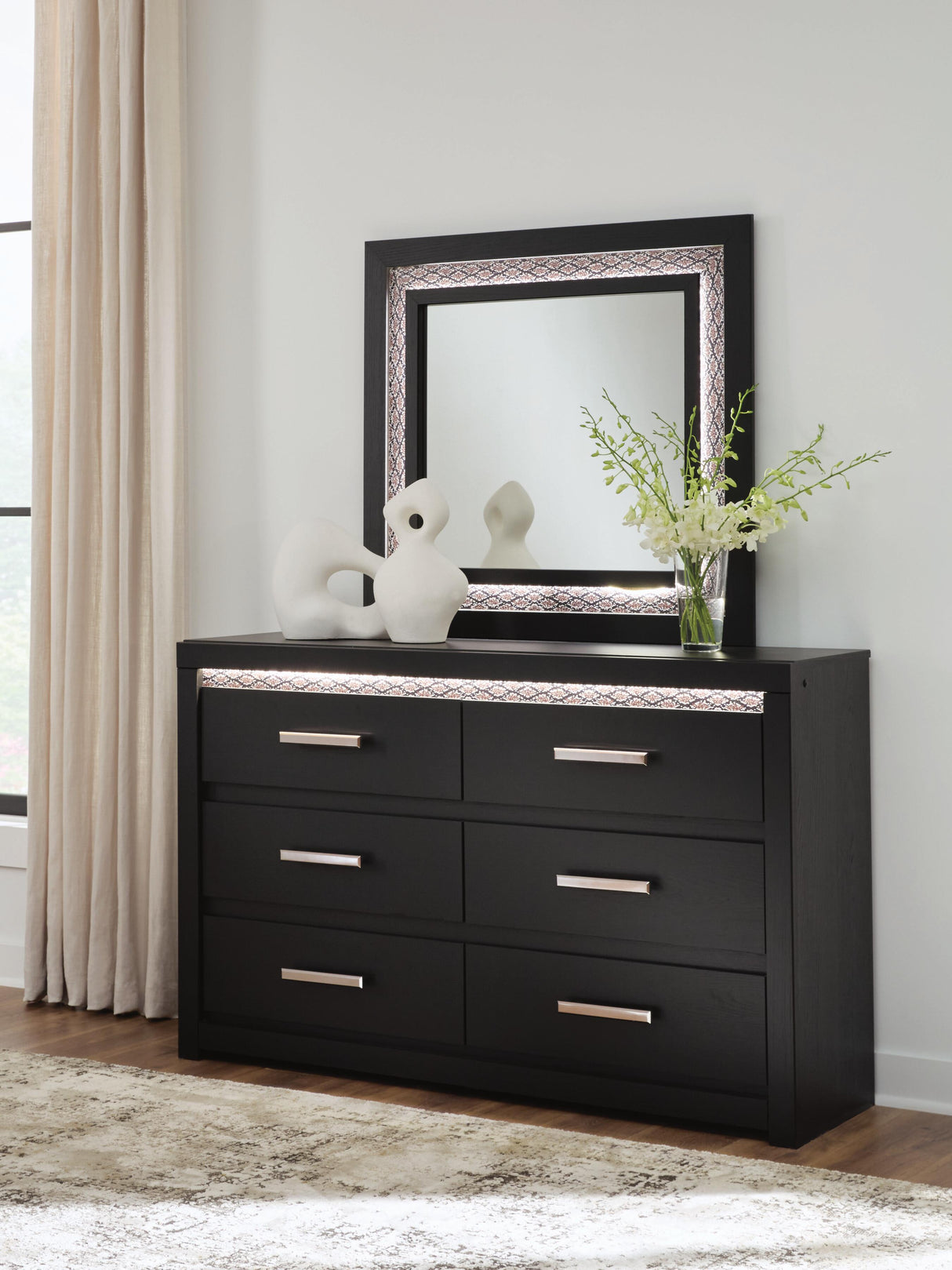 Furniture City Biloxi - Ashley Furniture - Shoralli Bedroom - Dresser and Mirror / Black - B2611B1