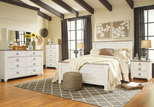 Furniture City Biloxi - Ashley Furniture - Willowton Bedroom - Full Panel Bed with 2 Storage Drawers / Whitewash - B267B22
