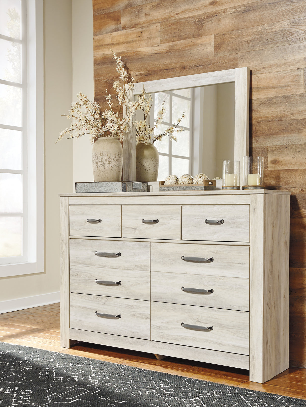 Furniture City Biloxi - Ashley Furniture - Bellaby Bedroom - Dresser and Mirror / Whitewash - B331B1