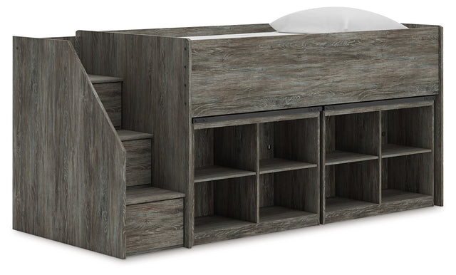 Furniture City Biloxi - Ashley Furniture - Frandern Twin Loft Bed with Bookcase Storage - Twin Loft Bed with Bookcase Storage / Warm Gray - B4480B25