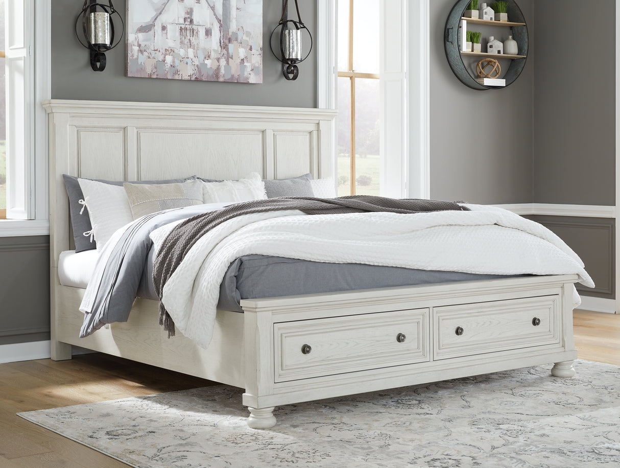 Furniture City Biloxi - Ashley Furniture - Robbinsdale Bedroom - King Panel Storage Bed / Antique White - B742B25