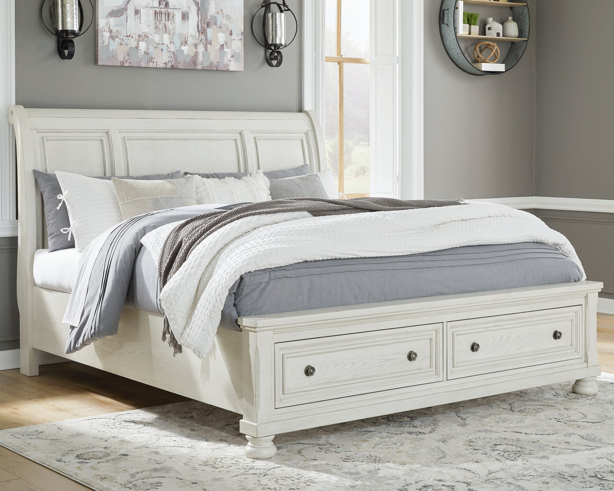 Furniture City Biloxi - Ashley Furniture - Robbinsdale Bedroom - Queen Sleigh Bed with Storage / Antique White - B742B3