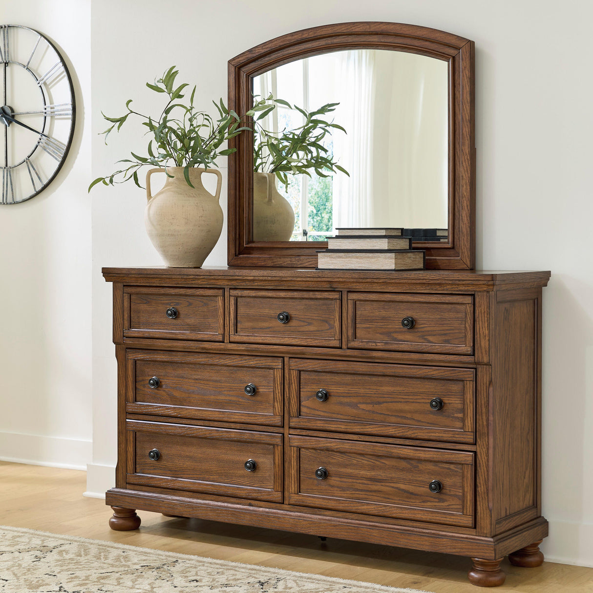 Furniture City Biloxi - Ashley Furniture - Zackaryn Bedroom - Dresser and Mirror / Warm Brown - PCB807B1