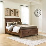 Furniture City Biloxi - Ashley Furniture - Zackaryn Bedroom - Queen Sleigh Storage Bed / Warm Brown - PCB807B4