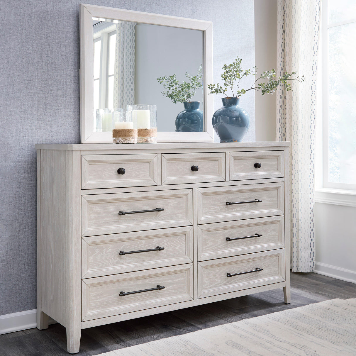 Furniture City Biloxi - Ashley Furniture - Darbonton Bedroom - Dresser and Mirror / Dove White - PCB853B1
