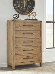 Furniture City Biloxi - Ashley Furniture - Ridgester Bedroom - Five Drawer Chest / Light Brown - B858-46