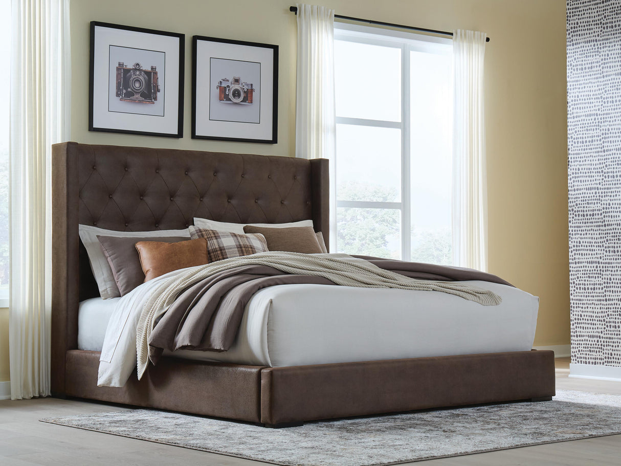 Furniture City Biloxi - Ashley Furniture - Lavernty Bedroom - Queen Upholstered Storage Bed / Coffee - PCB9002B1