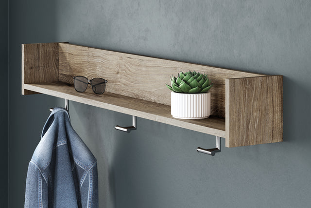 Furniture City Biloxi - Ashley Furniture - Oliah Wall Decor - Wall Mounted Coat Rack w/Shelf / Natural - EA2270-151