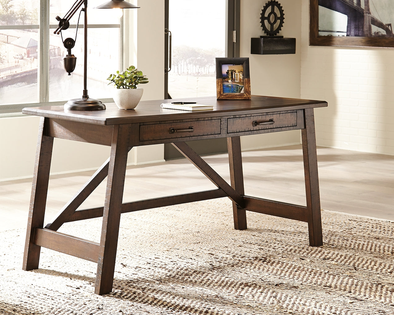 Furniture City Biloxi - Ashley Furniture - Baldridge Office Desk - Home Office Large Leg Desk / Rustic Brown - H675-44