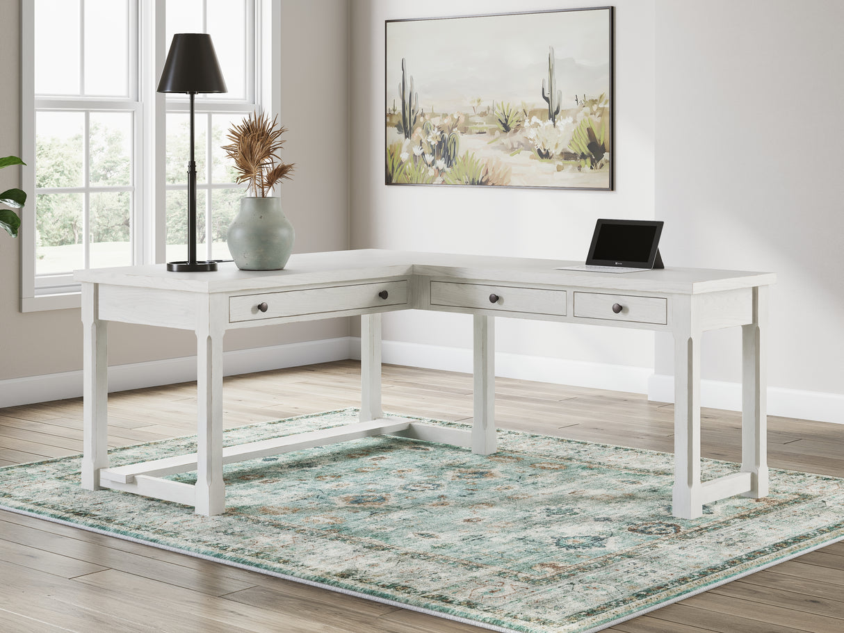 Furniture City Biloxi - Ashley Furniture - Robbinsdale Office Desk - L-Shaped Home Office Desk / Antique White - H742H1